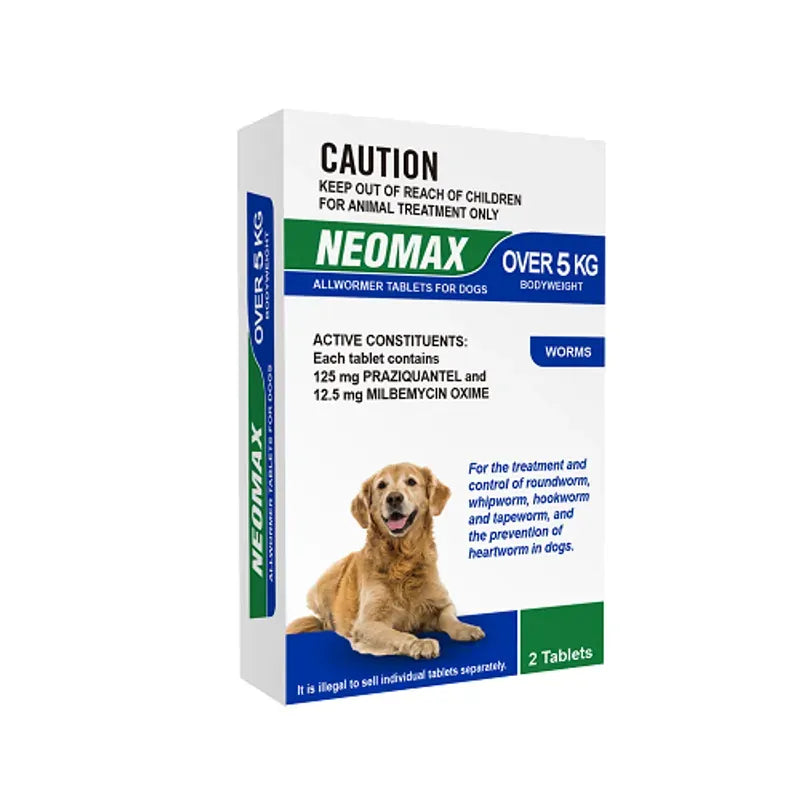 Neomax Allwormer Tablets for Dogs over 5kg, 2 tablet pack front of card