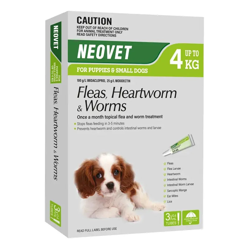 Neovet Spot-On for Puppies and Small Dogs up to 4kg, 3 pack carton
