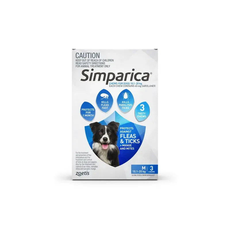 Simparica Chews for Medium Dogs 10.1-20kg blue pack, 3 chews
