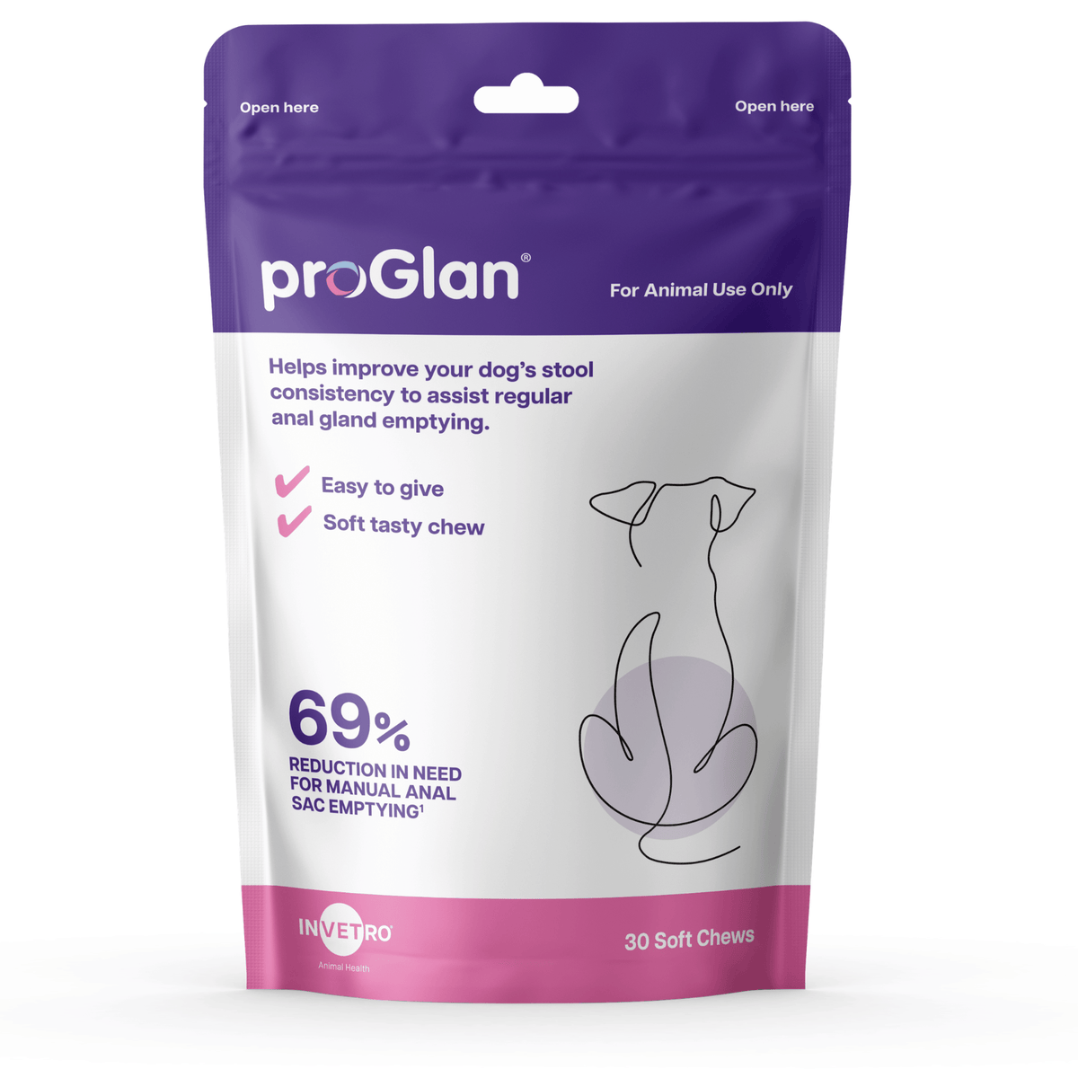 Invetro ProGlan anal gland support soft chews for dogs, front of pack