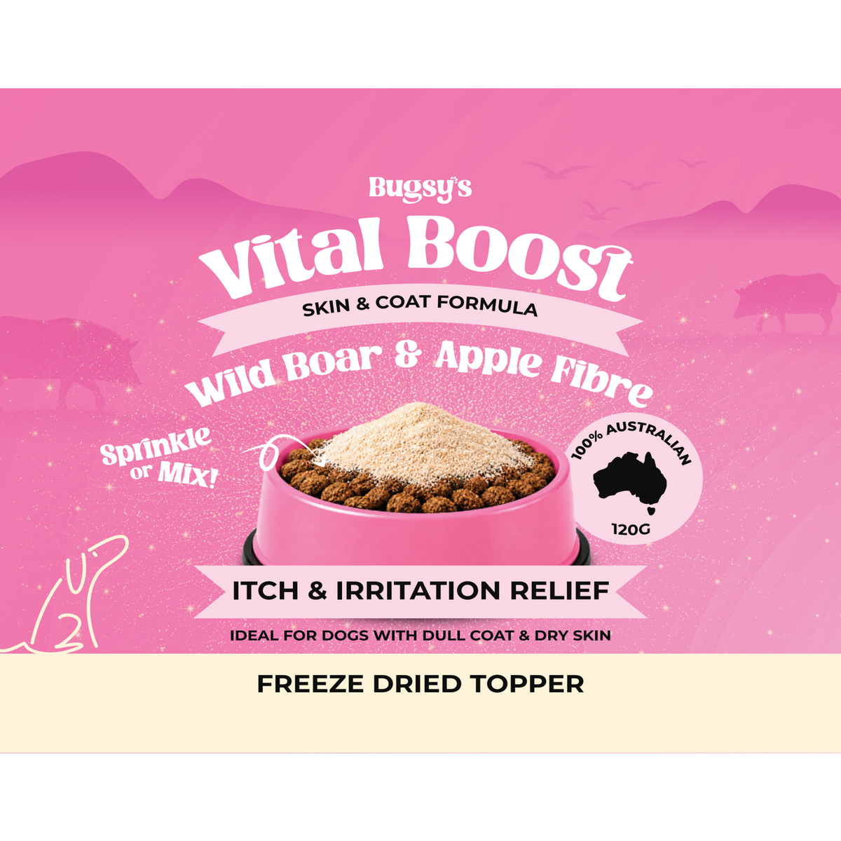 Bugsy's Vital Boost Skin & Coat Wild Boar Dog Food Topper 120g