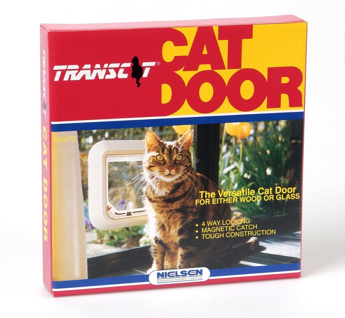 Transcat 4 Way Locking Cat Door White front of pack