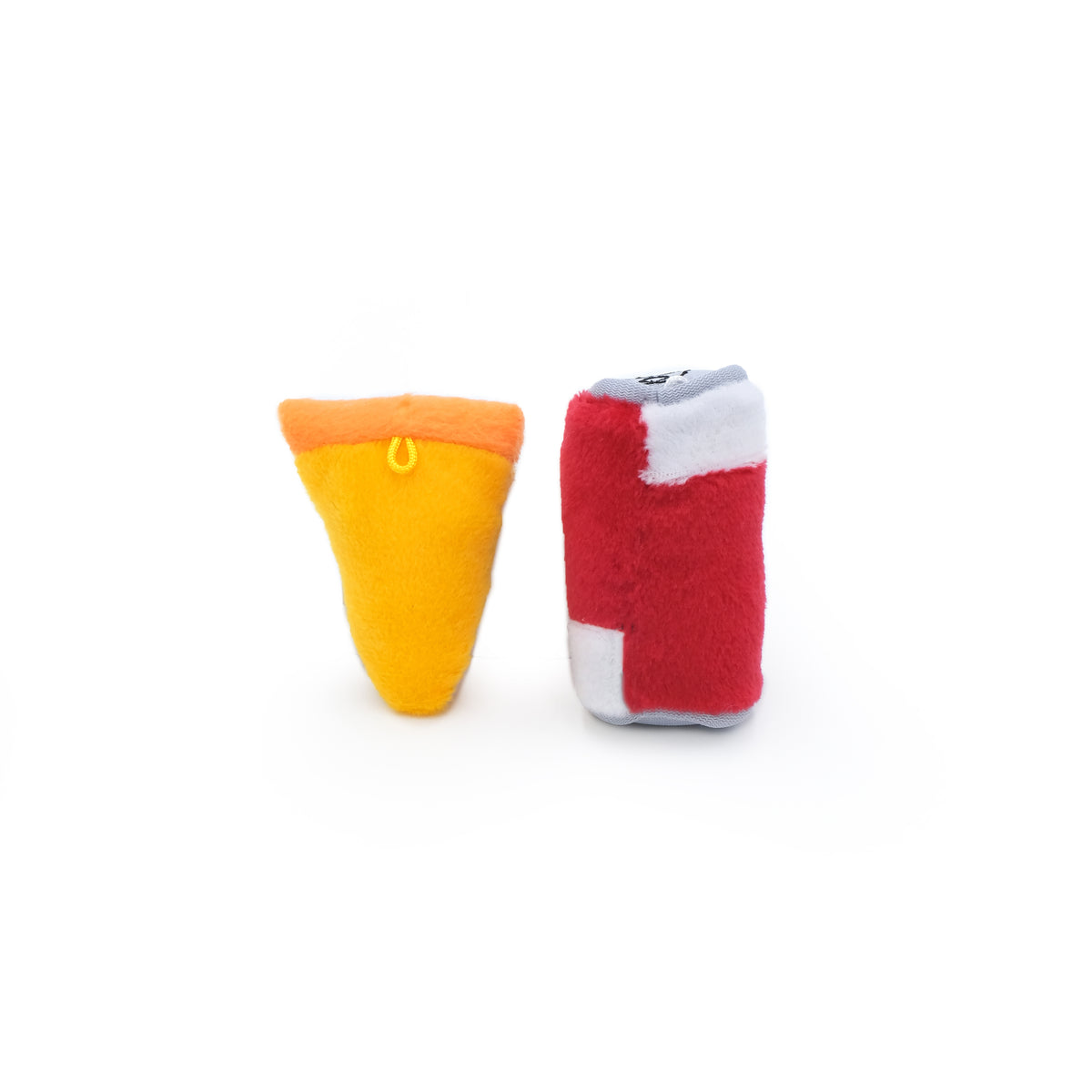 ZippyClaws NomNomz pizza slice and cola cup cat toys showing the attachment loops