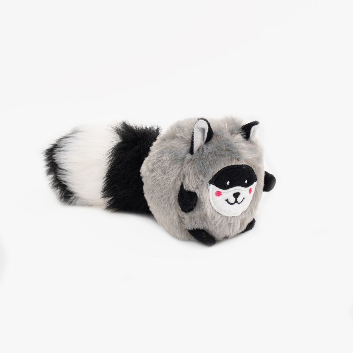 Zippy Paws Bushy Throw Raccoon, stuffed plush dog toy with a long bushy tail