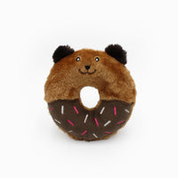 Zippy Paws Donutz Buddies Bear, donut shaped no-stuffing plush dog toy