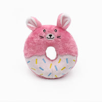 Zippy Paws Donutz Buddies Bunny, donut shaped no-stuffing plush dog toy