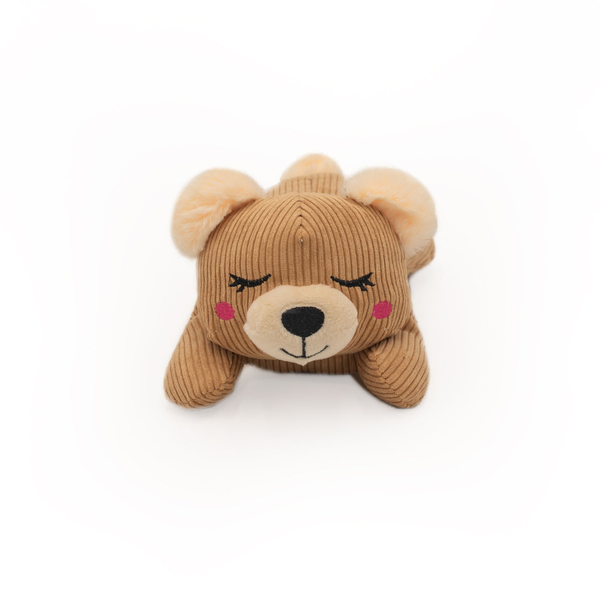 Snooziez Bear seen from the front, lying down