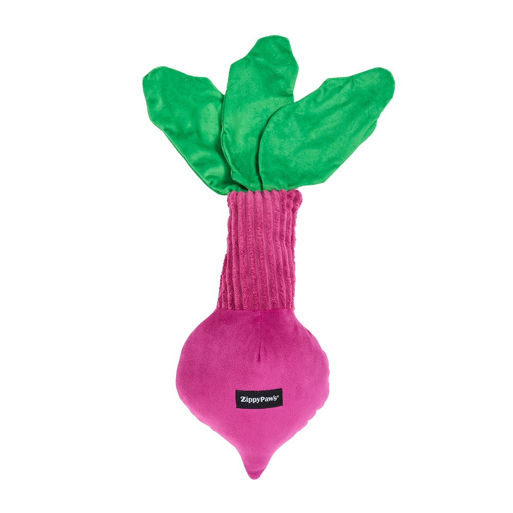 Jigglerz Beet seen from behind with the Zippy Paws tag