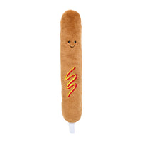 Zippy Paws Jigglerz Corn Dog toy, front view of the plush corn dog on a stick