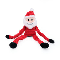 Zippy Paws Christmas Crinkle Santa Small dog toy, front view of the red corduroy Santa