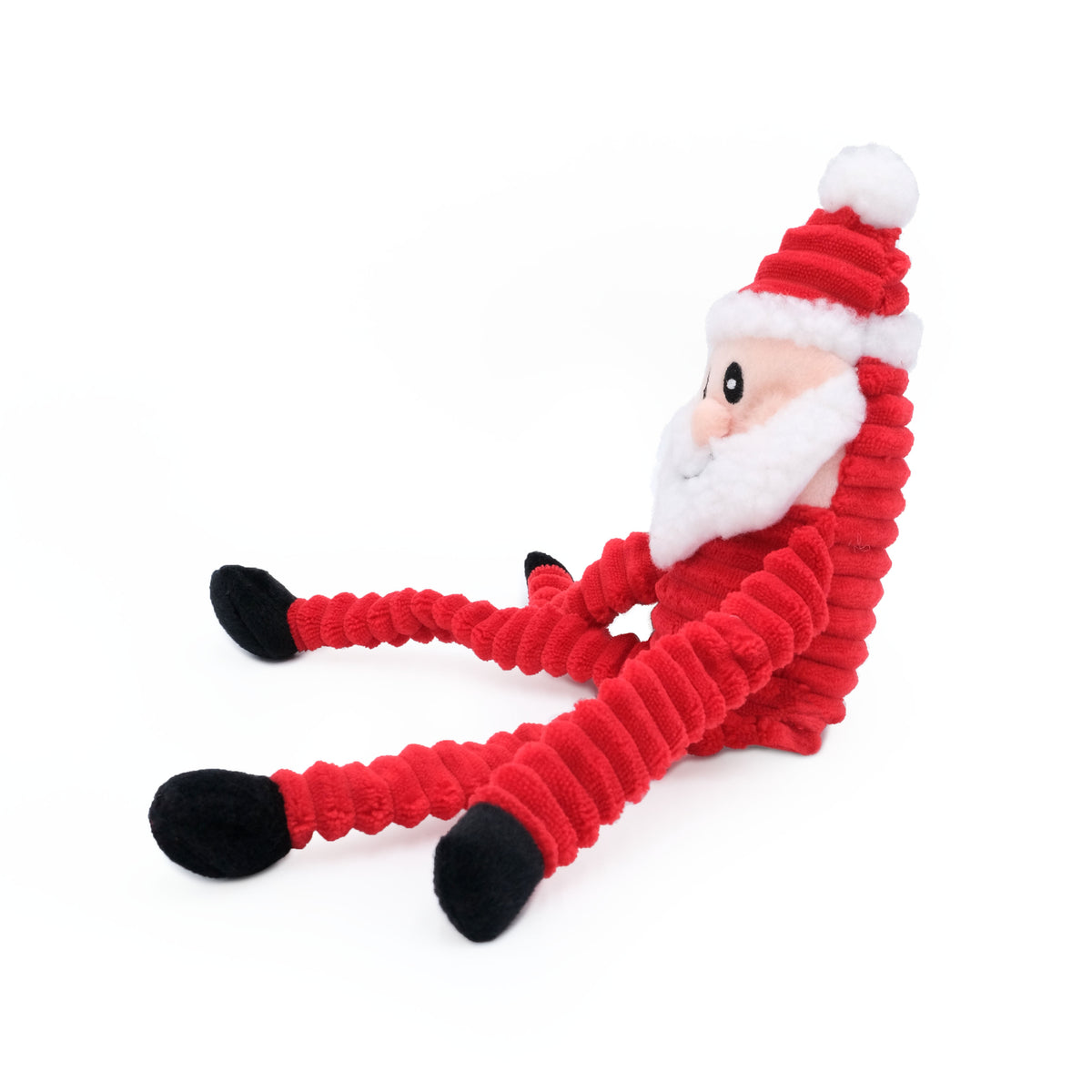 Christmas Crinkle Santa Small shown at an angle, showing the long limbs