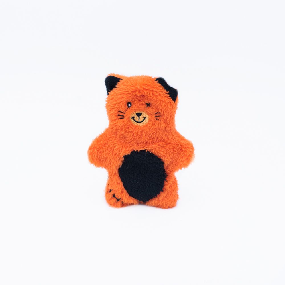 Zippy Paws Halloween Bonez Zombie Cat dog toy, orange plush cat, front view