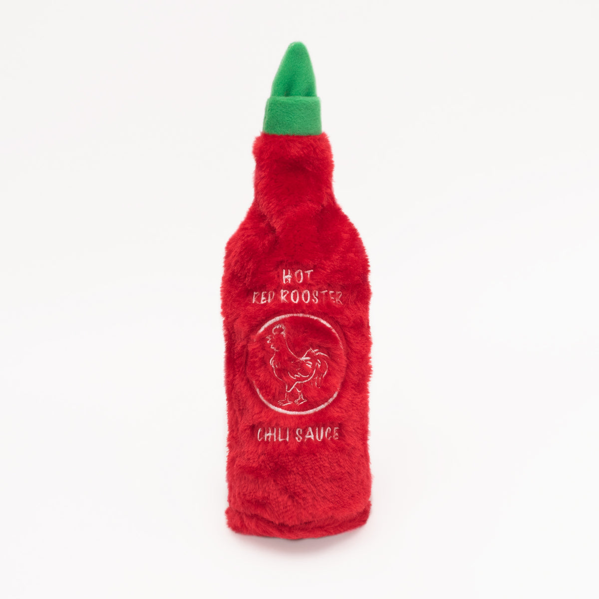 Zippy Paws Hot Sauce Crusherz Red Rooster plush bottle dog toy – front