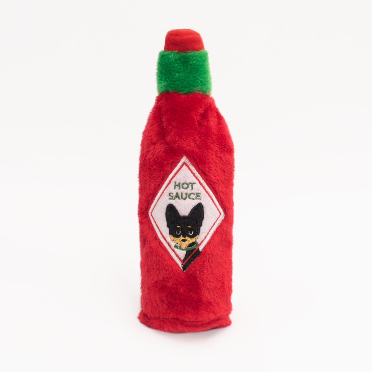 Zippy Paws Hot Sauce Crusherz Pupbasco plush bottle dog toy – front