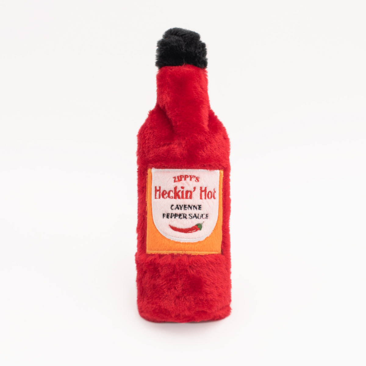 Zippy Paws Hot Sauce Crusherz Heckin' Hot plush bottle dog toy – front