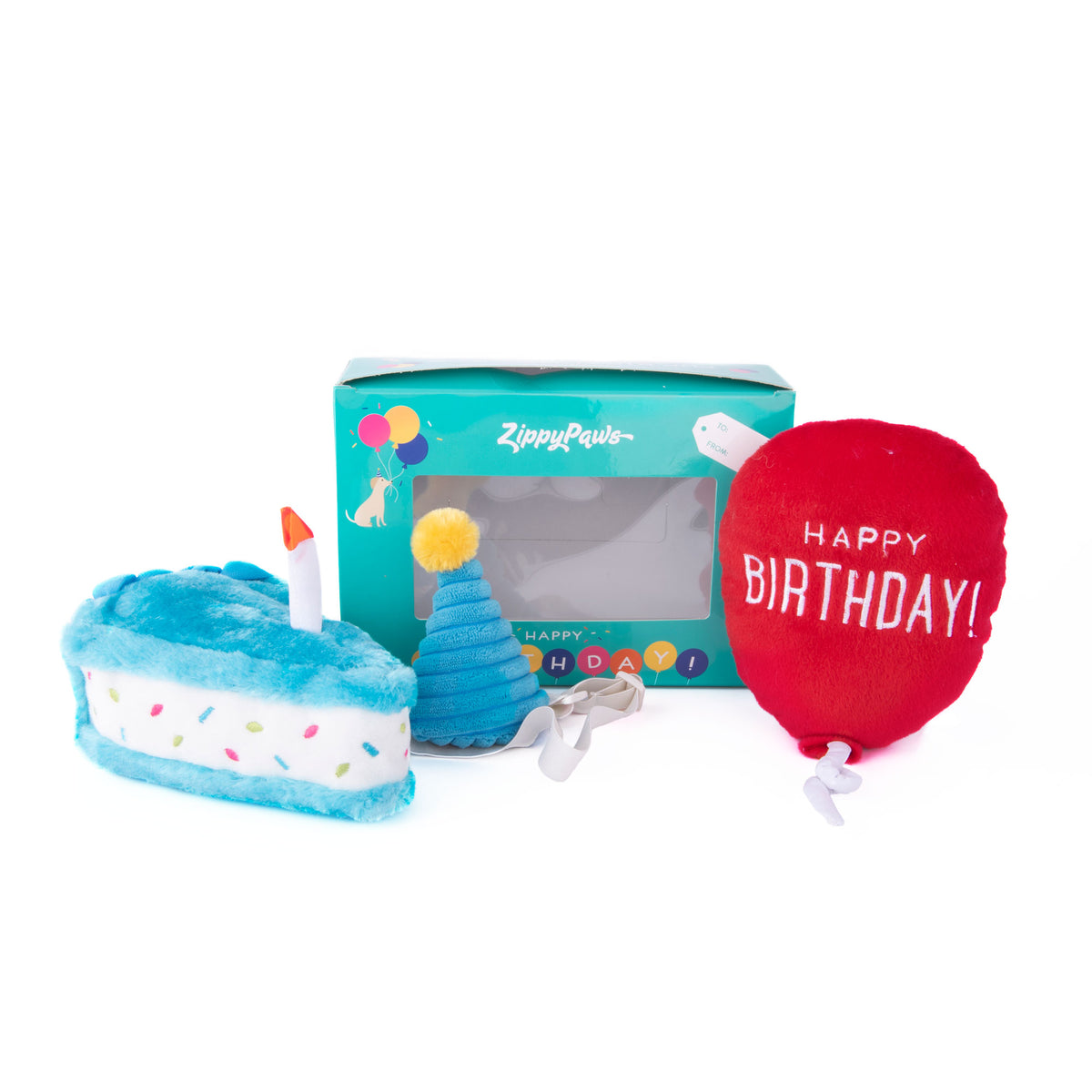 Dog with the Zippy Paws Birthday Box gift set