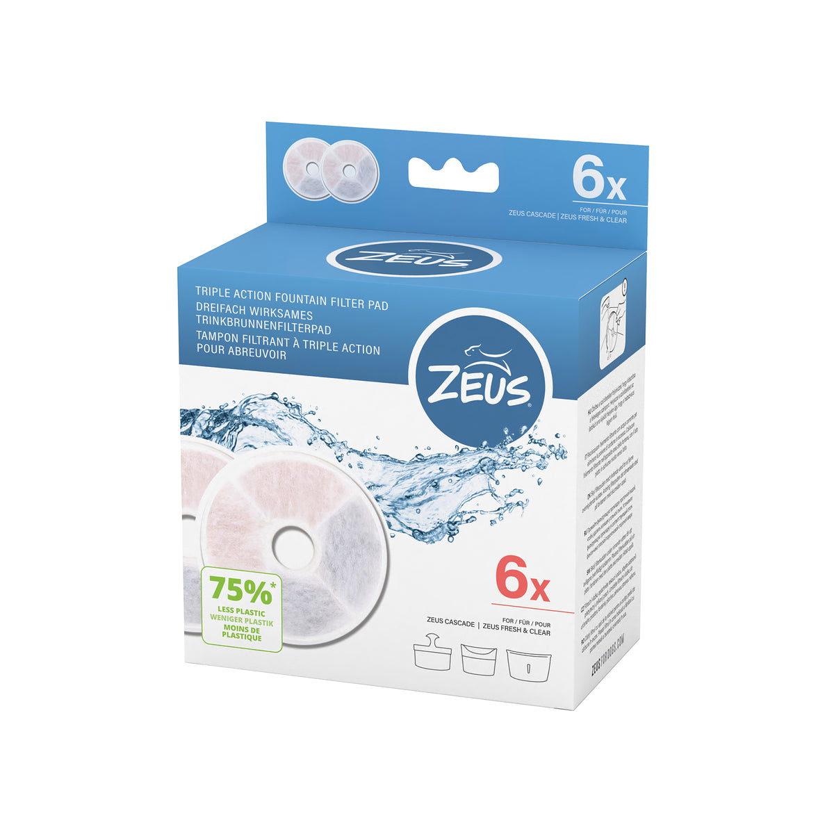 Zeus Triple Action Dog Drinking Fountain Filters 6 pack – box front