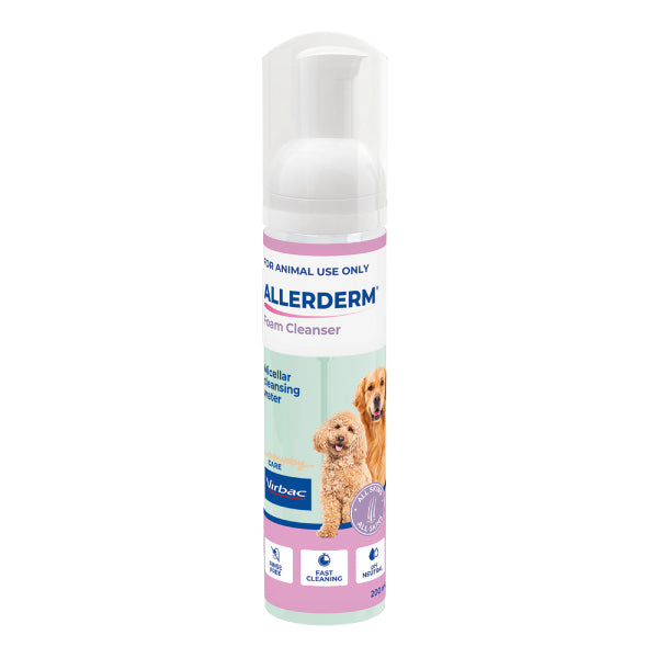 Virbac Allerderm Foam Cleanser 200ml pump bottle on white background
