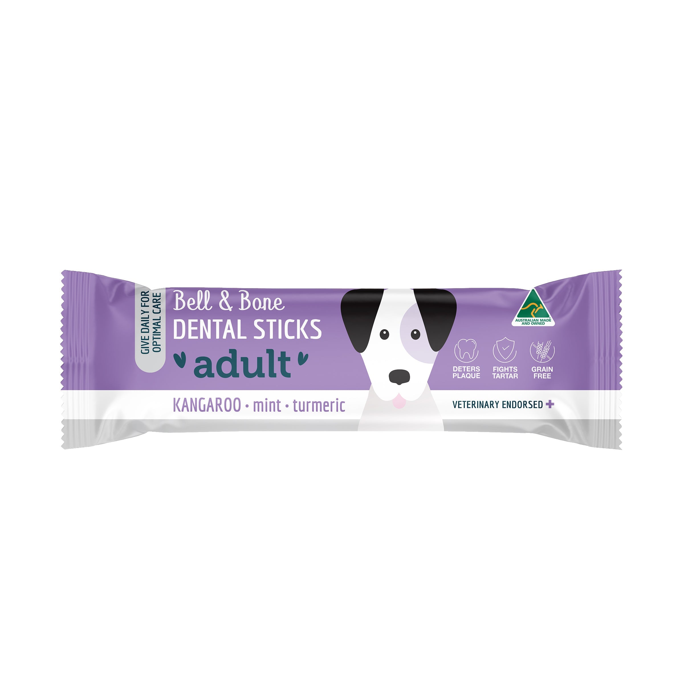 Bell and Bone Dental Sticks for Adult Dogs - Kangaroo, Mint & Turmeric