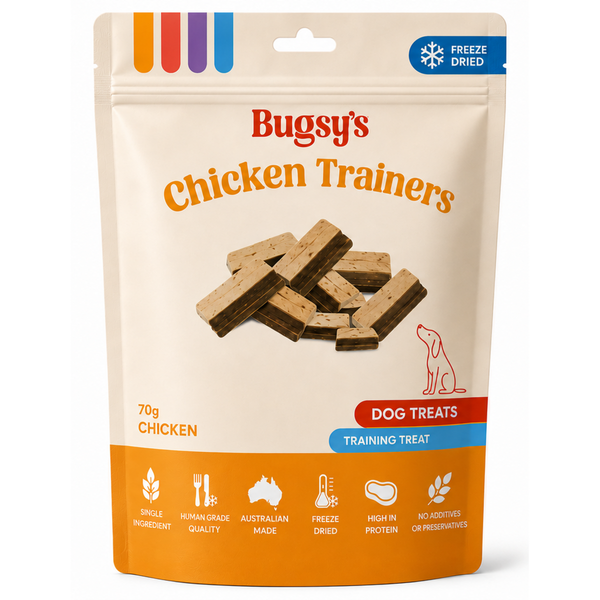 Bugsy's Freeze Dried Chicken Trainers Pet Treats 70g
