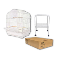 Birdie Arch Top Cage in white with its matching white stand, arched roof above a 47 x 36cm base