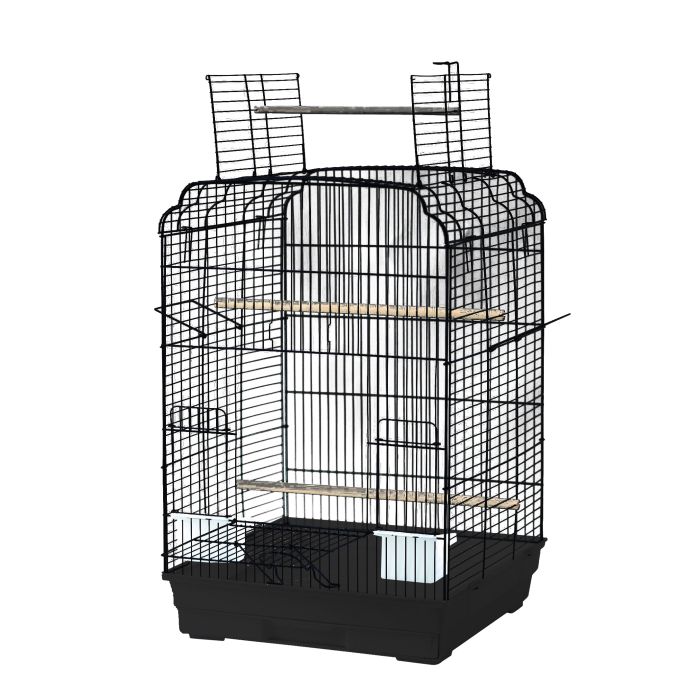 Birdie Bridge Open Top Cage in black with the arched bridge roof folded open