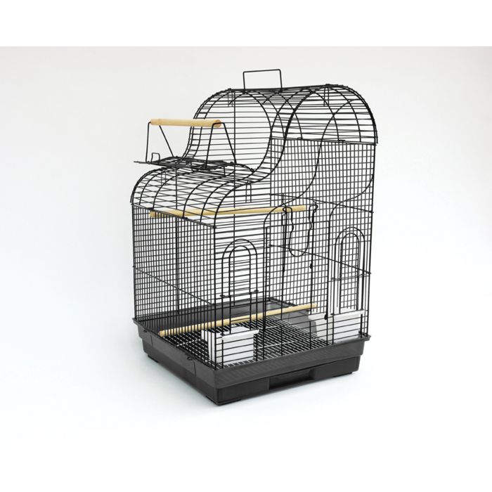 Birdie Wave Top Cage in black, wave-curved roof sitting above a square 47 x 47cm base