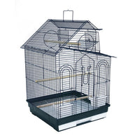 Birdie Peak Roof Cage in black, 47 x 47 x 80cm, pitched top opened for perching
