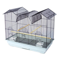Birdie Flight Cage in black with a peaked dome roof, wider than it is tall at 66cm across