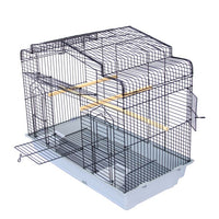 Birdie Flight Cage in black with peaked cathedral roof, wide 66cm horizontal format