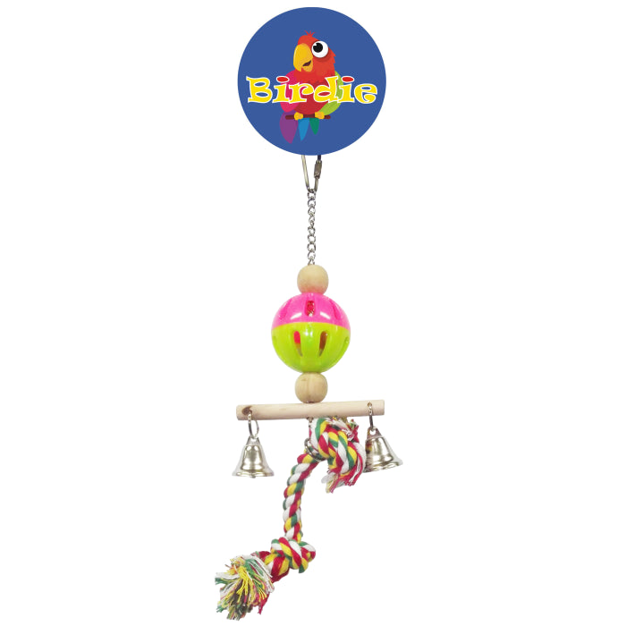 Birdie Small Wicker Man with Bells, a woven wicker figure with bells attached