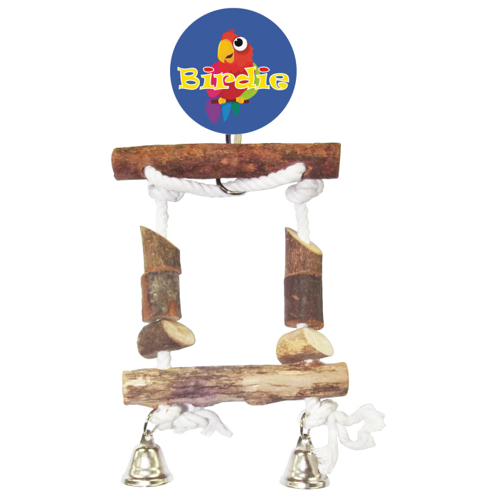 Birdie Small Block Swing with Bells, chewable blocks along a swing bar with bells hanging below