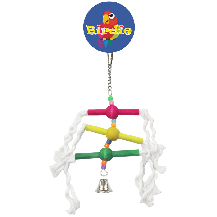 Birdie Small Multi Perch with Bell, branching perch arms with a bell hanging at one end
