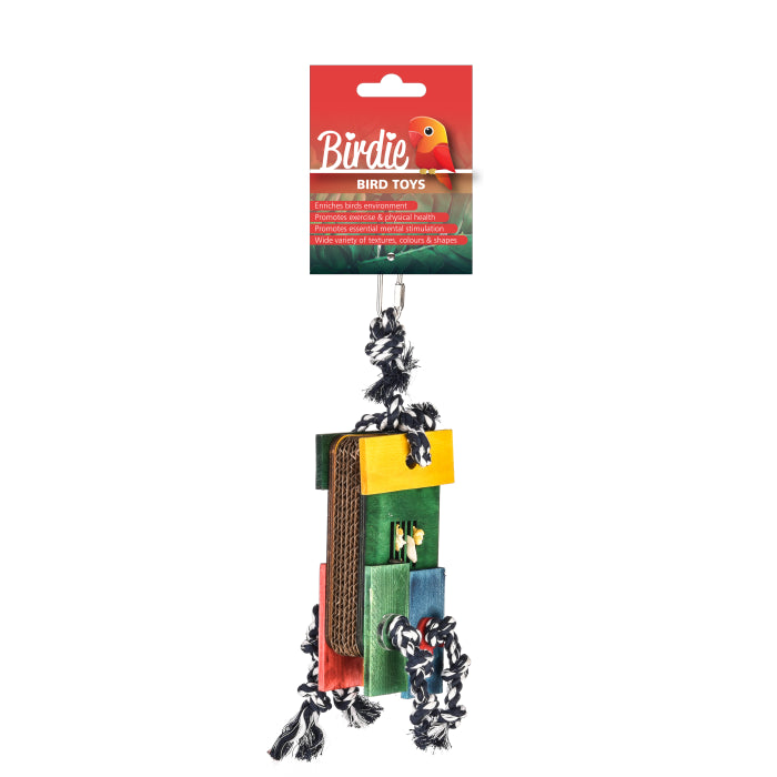 Birdie Foraging House bird toy with foraging openings cut into each side