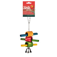 Birdie Rainbow Stick N Ring toy, slim 21 x 5cm strand of alternating coloured sticks and rings