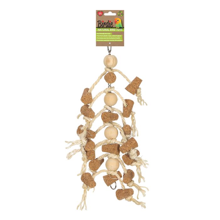 Birdie Naturals Cork Chaos 25 x 9cm, stacked natural cork pieces on a hanging toy
