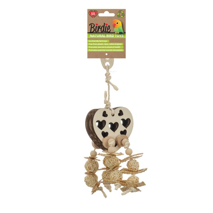 Birdie Naturals Heart Foraging Toy woven from natural fibre into a heart shape