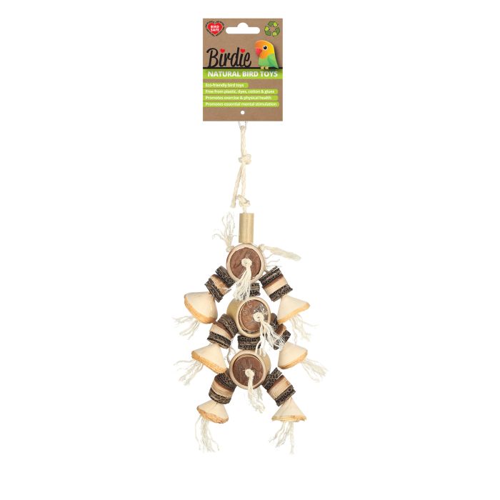 Birdie Naturals Hanging Rings, 45cm column of undyed natural fibre rings for climbing