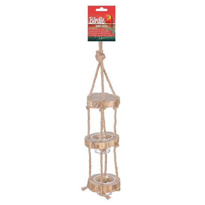 Birdie Naturals 3 Tier Java Trunk Feeder, three java trunk tiers stacked one above the other