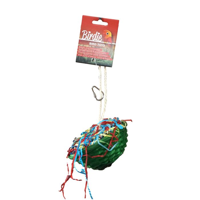 Birdie Shredder Basket in medium, woven basket a bird can fill and tear apart