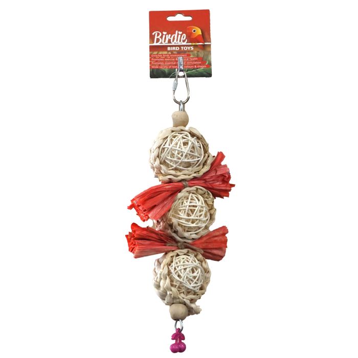 Birdie Bow Tie Triple Rattan Medium, three woven rattan balls strung in a row