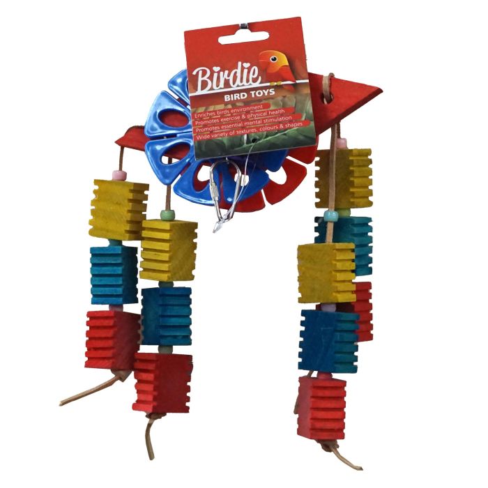 Birdie Green Lotus Pile in Medium/Large, layered lotus-shaped toy in green wood and leather