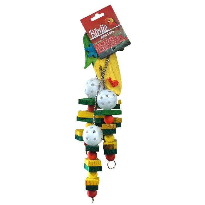 Birdie Banana Pirate Pile bird toy, banana-shaped wood pieces on a metal chain