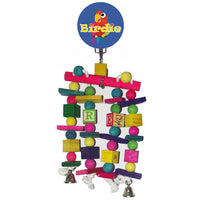 Birdie Large Multi Bead Block and Bells with bells hanging at the base of the strand