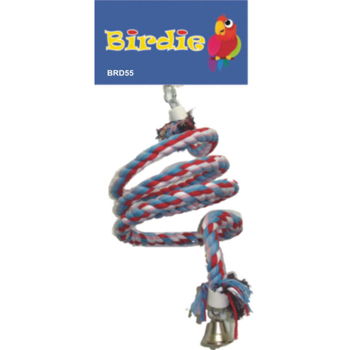 Birdie Jumbo Rope Spiral with Bell, coiled rope hanging above a single bell