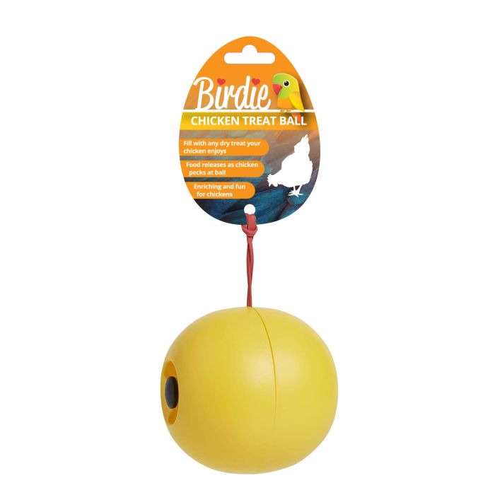 Birdie Chicken Treat Ball, a 13 x 8cm rolling treat dispenser for hens