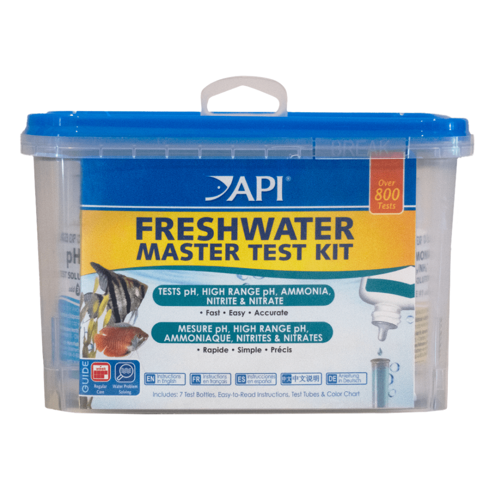API Freshwater Master Test Kit case front, pH, ammonia, nitrite and nitrate tests