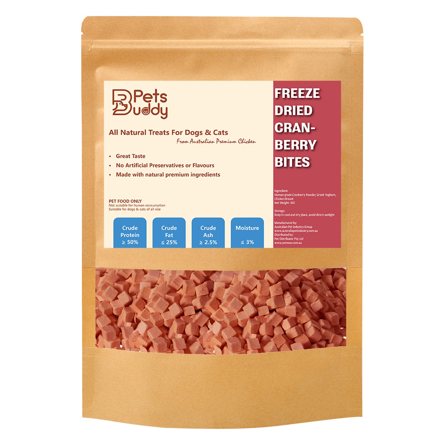 PetsBuddy Yoghurt Cranberry Cube Freeze Dried Dog & Cat Treats 800g