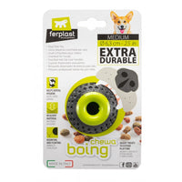 Ferplast Chewa Boing medium bounce ball in its pack, marked 6.3 cm and extra durable