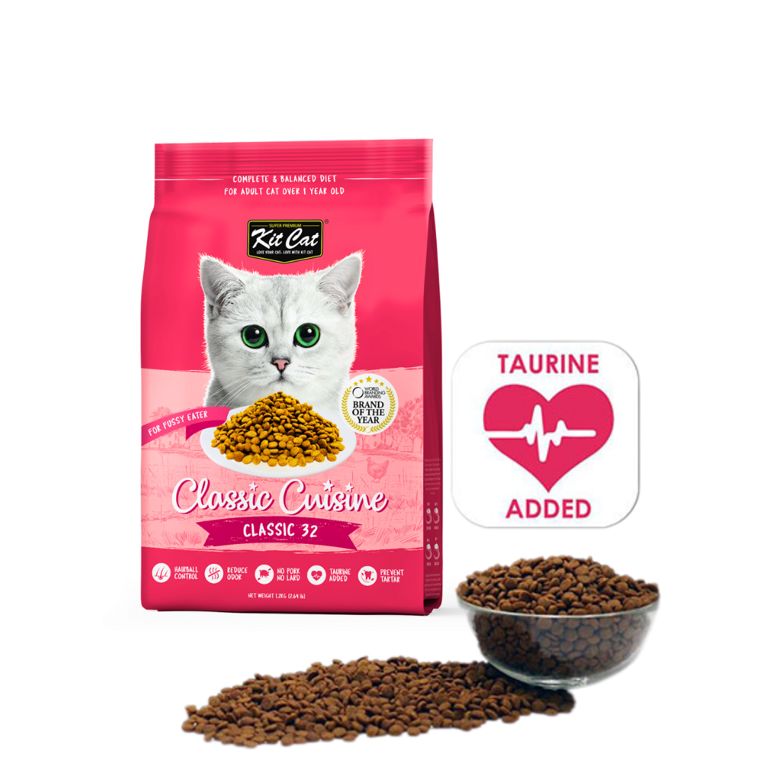 Kit Cat Classic 32 dry cat food pack with kibble and taurine added icon